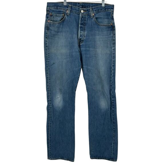 Vintage y2k Mens 34x36 distressed 501 levi's button fly medium blue denim jeans - Picture 2 of 11